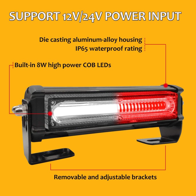 EASE2U E Emergency Strobe Lights for Vehicle, 12-24V 4 in 1 LED 32W Surface Mount Warning Hazard Flashing Strobe Light Bar, Roof and Side Installation for Off Road Vehicle, ATVs, Truck (White Red) - Image 4